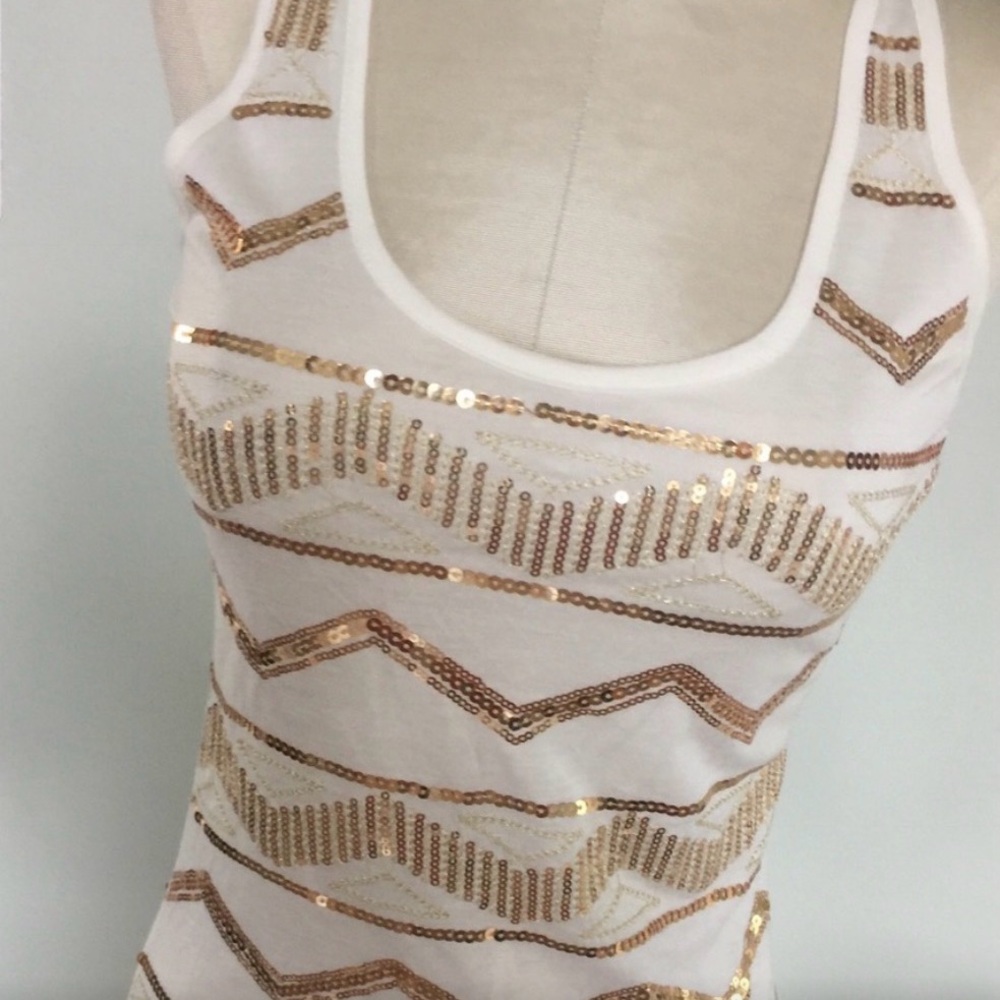 White and Gold Sequin Tank Top - Picture 2 of 3